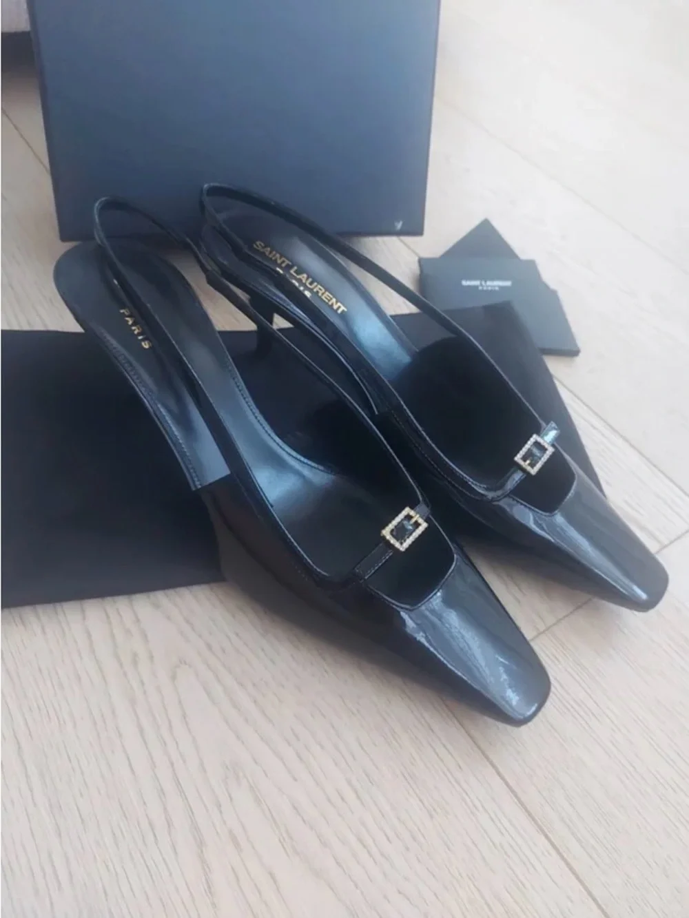 SAINT LAURENT
Blade 60 Patent Leather Slingback Pumps size 391/2 - Picture 2 of 12